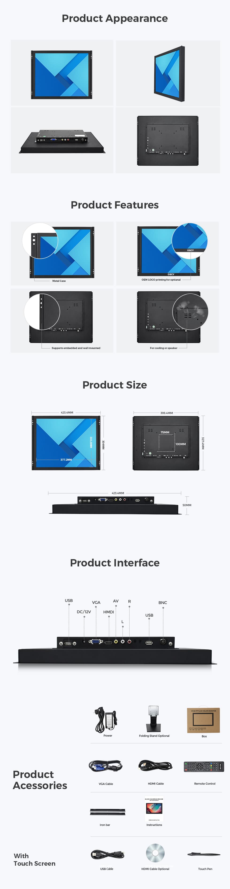 170° Square 4:3 Open Frame Monitor