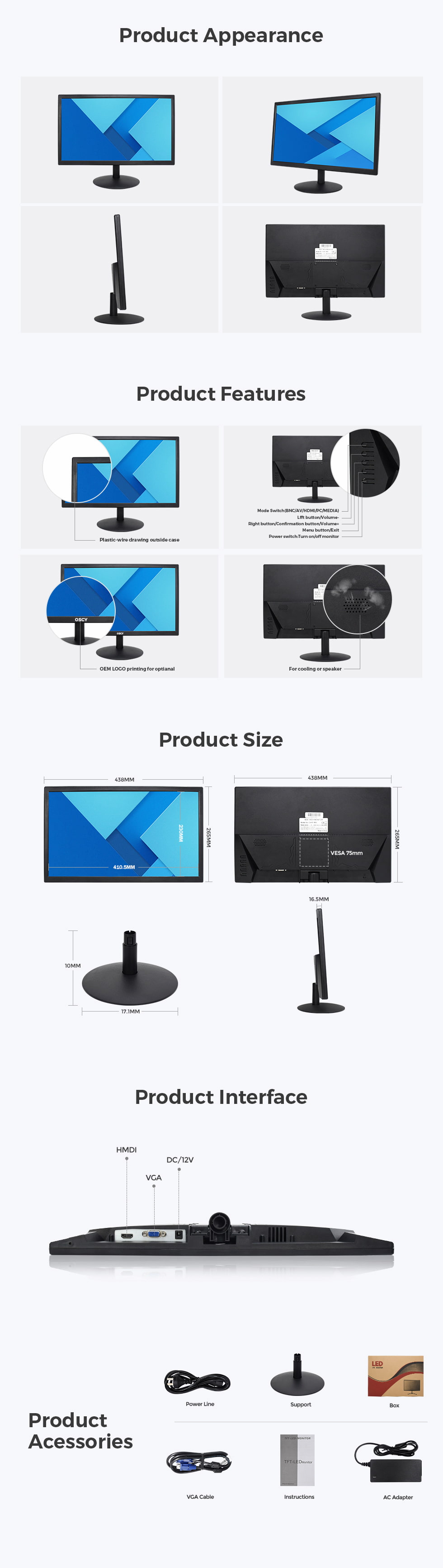 18 Inch HD LCD computer monitor